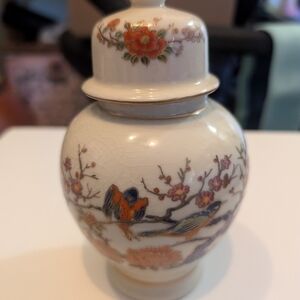 Vintage Floral and Bird Design Ceramic Jar